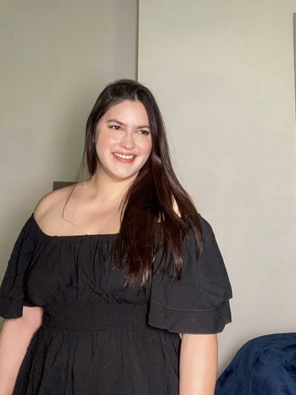 Off-Shoulder Black Midi Dress with Ruffle Sleeves